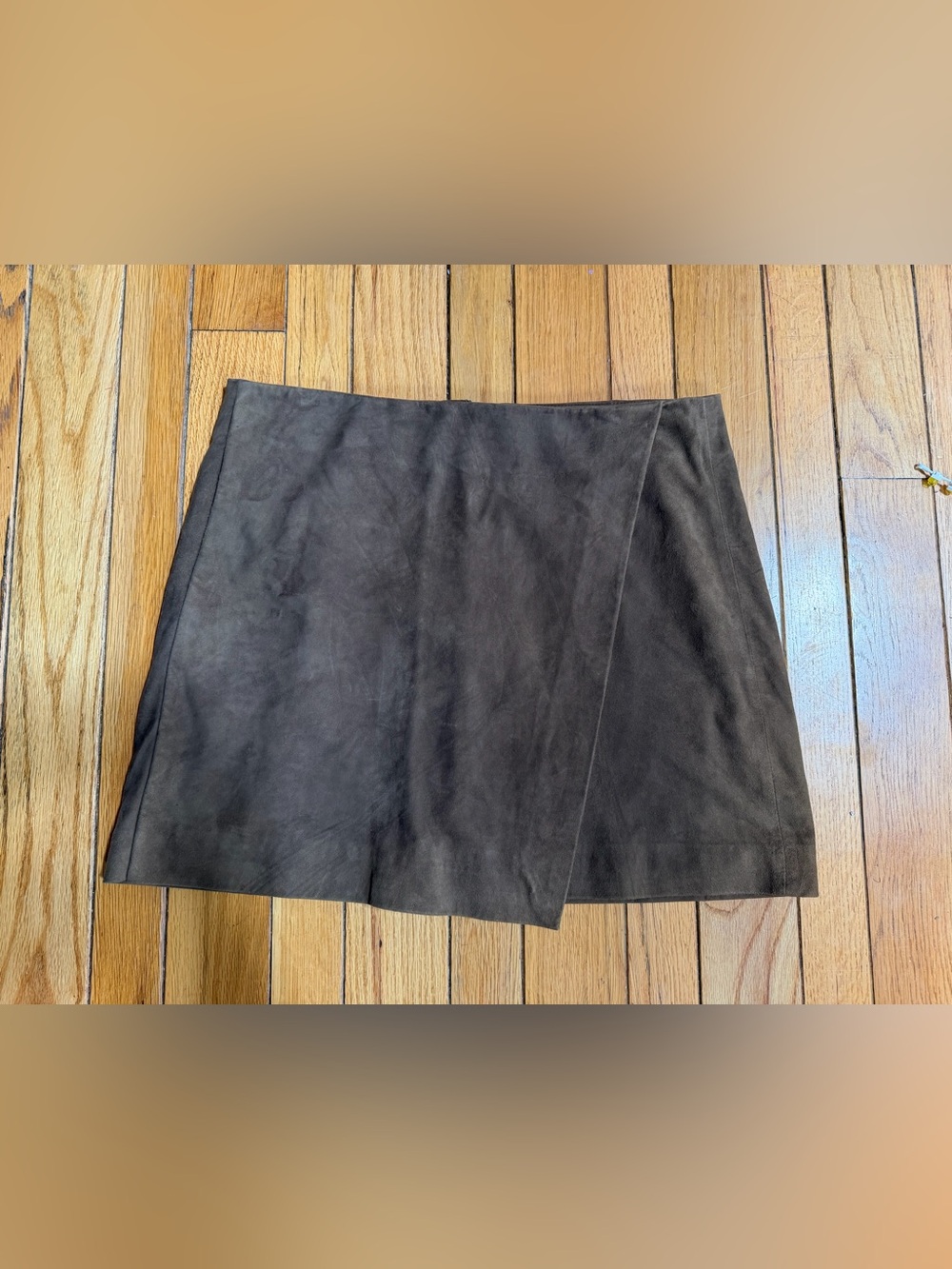 Vince Brown soft leather faux wrap mini skirt
